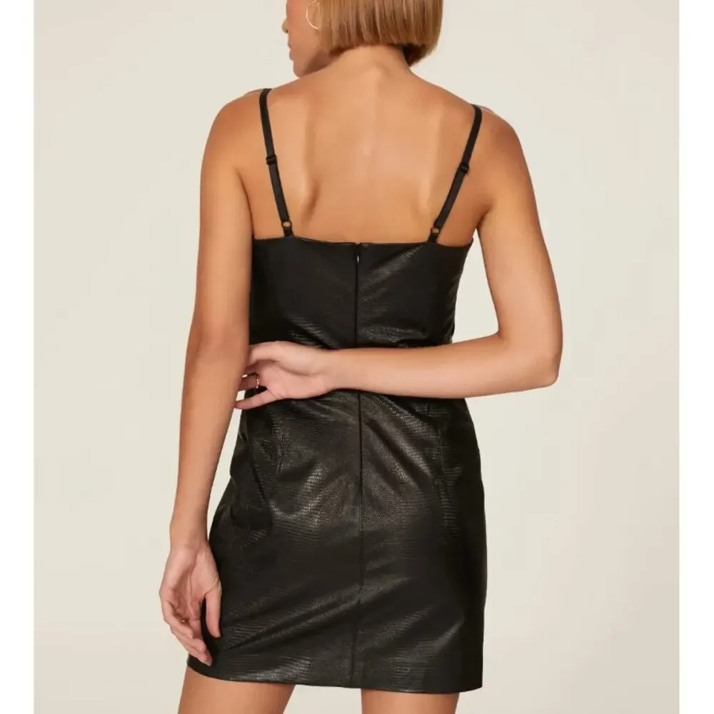 The Andamane Black Faux Leather Mini Slip Dress SMALL Club Designer Italian $590 - Picture 2 of 11